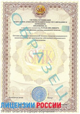 Образец сертификата соответствия (приложение) Когалым Сертификат ISO 13485